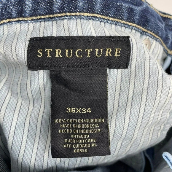 Structure Jeans Men's Sz 36x34 Blue Denim Relaxed Fit Straight Leg Medium Wash - Picture 6 of 6
